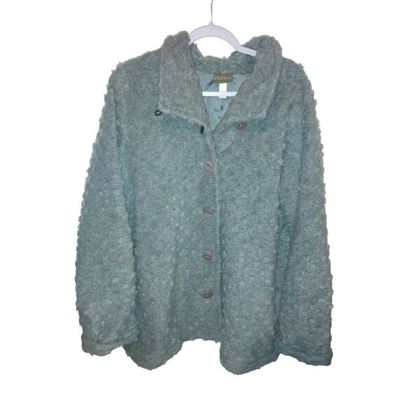 MARALYCE FERREE Vintage Button Up Coat Gray Swiss Dot Size Large Made in USA - Picture 1 of 8